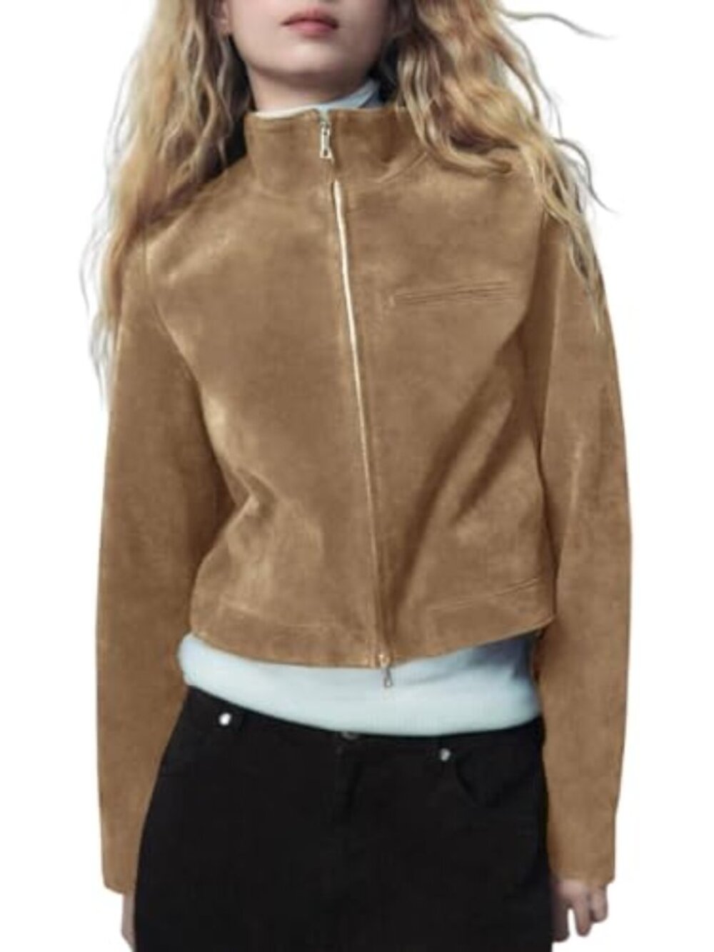 🆕 Womens Cropped Faux Suede Jackets Fall Fashion Outfits Zip Up - Khaki